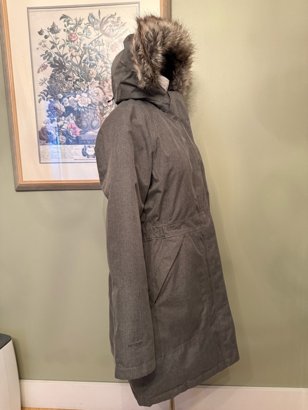 TNF Arctic Down Parka L Gray Herringbone Print Lining F15 - Picture 4 of 15